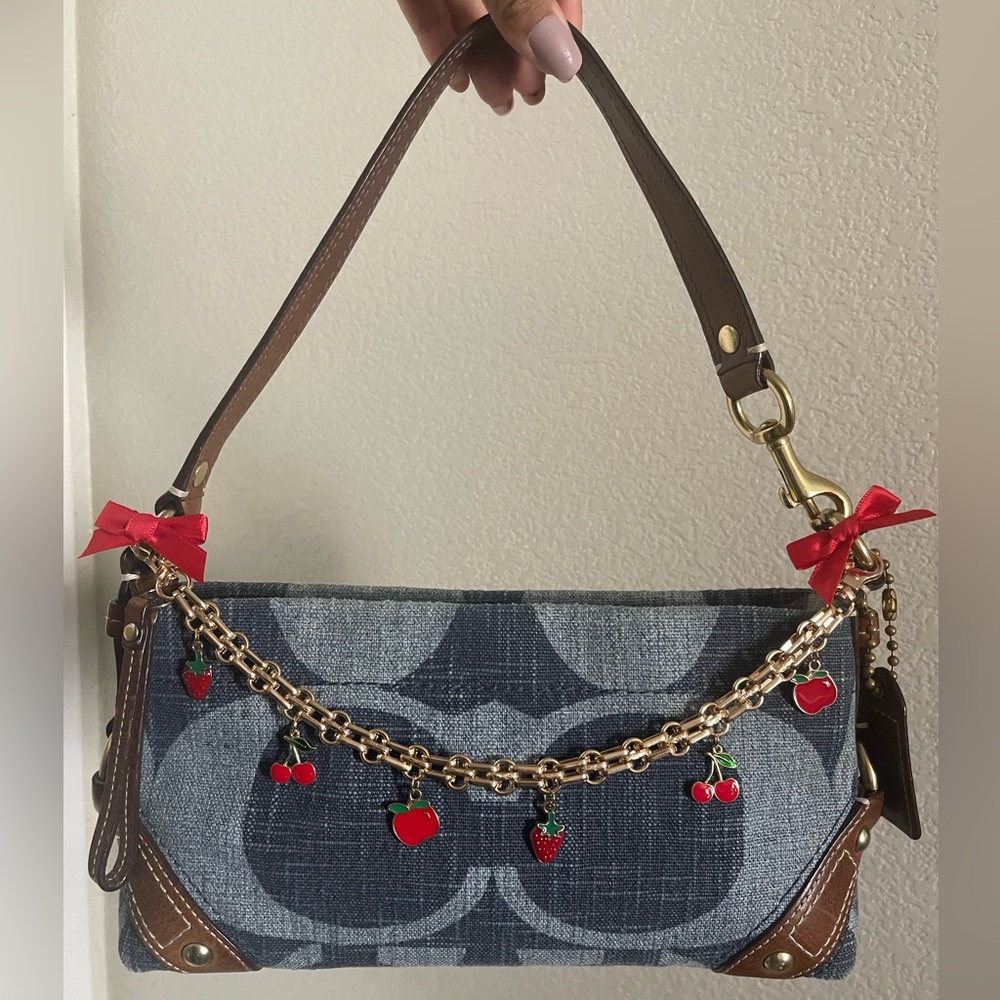 Coach Blue Denim Signature Carly Shoulder Bag Purse